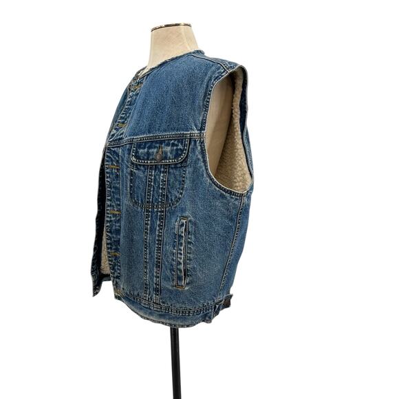 Gap Vintage Denim Vest Sherpa Lined Sleeveless Oversized Size Large - Picture 7 of 10